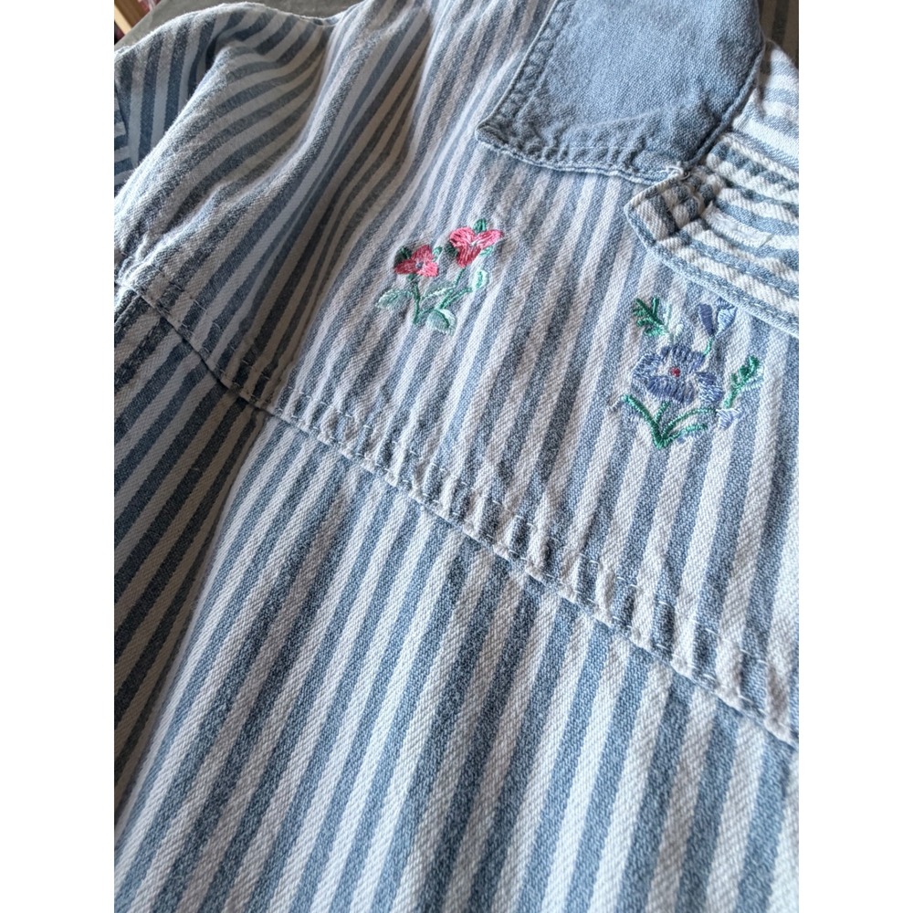 Koret City Blues Vintage Striped Floral Embroidered Button Front Jacket Blue 2X - Picture 2 of 6